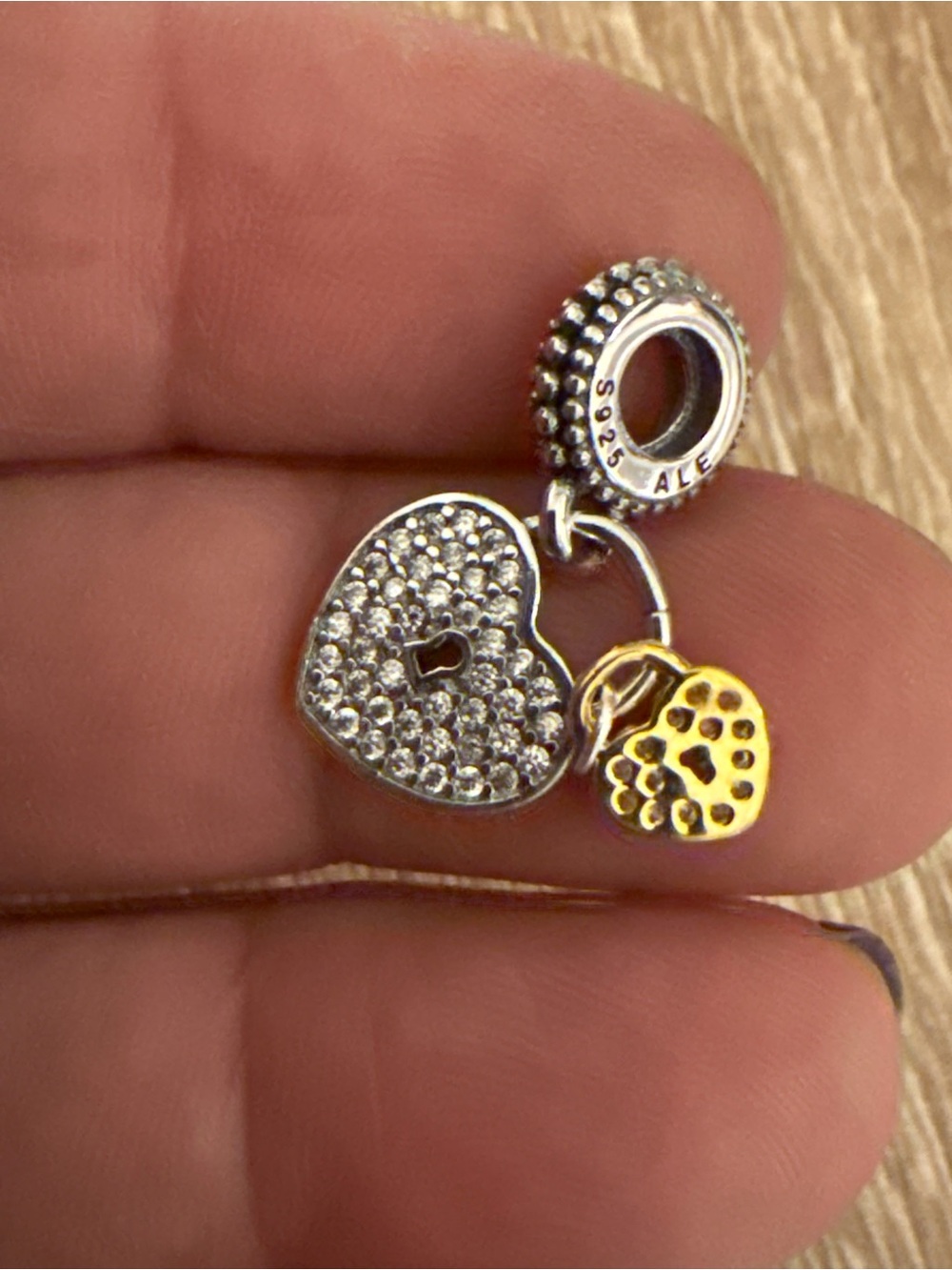 Pandora Two-Tone Heart Lock Dangle Charm - Silver & Gold Accent